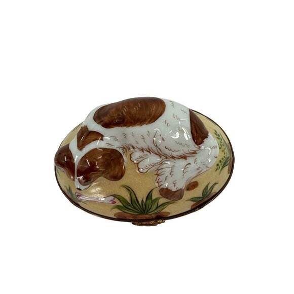 Limoges‎ Peint Main Ceramic Dog Trinket Box Bronze Hinges Decorative Details - Picture 2 of 10